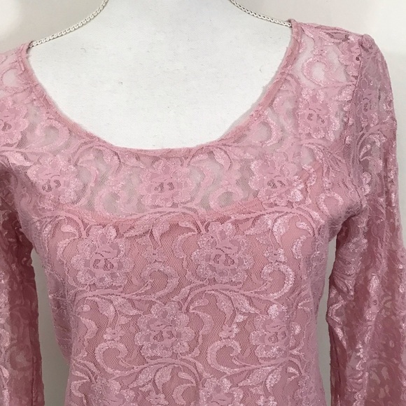 Soft Surroundings Women Small Pink Lace Top 3/4 Sleeve Partially Lined - Picture 7 of 9